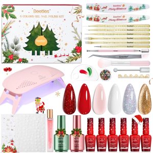 Beetles 27Pcs Christmas Gel Nail Kit Gifts - 6 Colors Red Gold Cat Eye Glitter Merry Glitz Gel Nail Polish Kit
