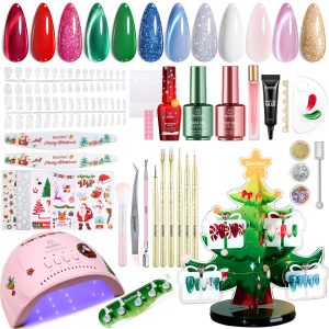 Beetles 67Pcs Gel Nail Kit Crystal Christmas Gifts - 12 Colors Cat Eye Red Glitter Gel Polish Kit
