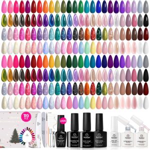 (Christmas Edition) Beetles Christmas Kaleidoscope Gel Set - 100 Colors 119PCS with Storage Bag Gel Polish Set for All Season