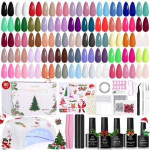 Beetles 82 Pcs Gel Nail Polish Kit with U V Ligh - 55 Color Gel Nail Kit Christmas Gifts