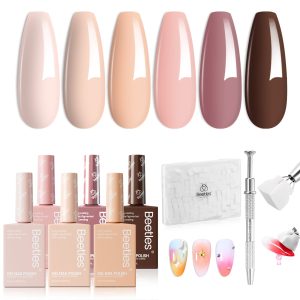 15ML*6-Nude Gel Nail Polish Set With 150pcs*1 White Nail Sponges